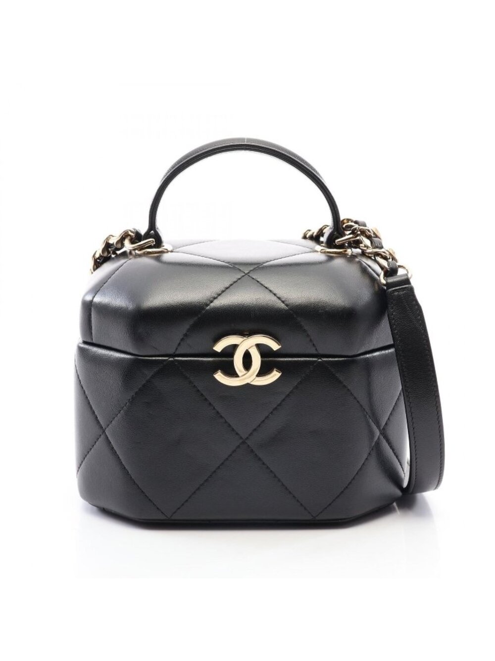 Chanel Shoulder Bag CC Logo Vanity 2-Way Black Lambskin Quilted Small Chain
